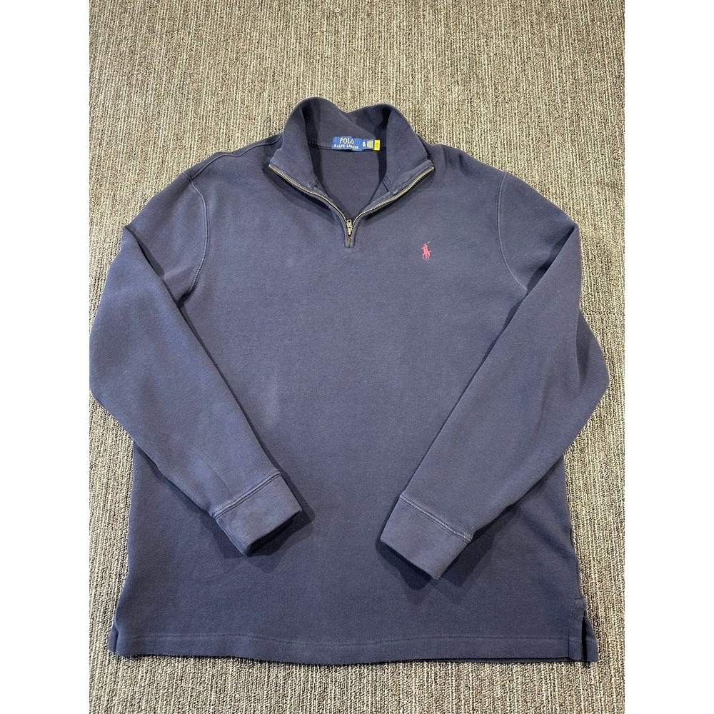 Polo by Ralph Lauren Navy Quarter-Zip Sweatshirt with Pink Pony